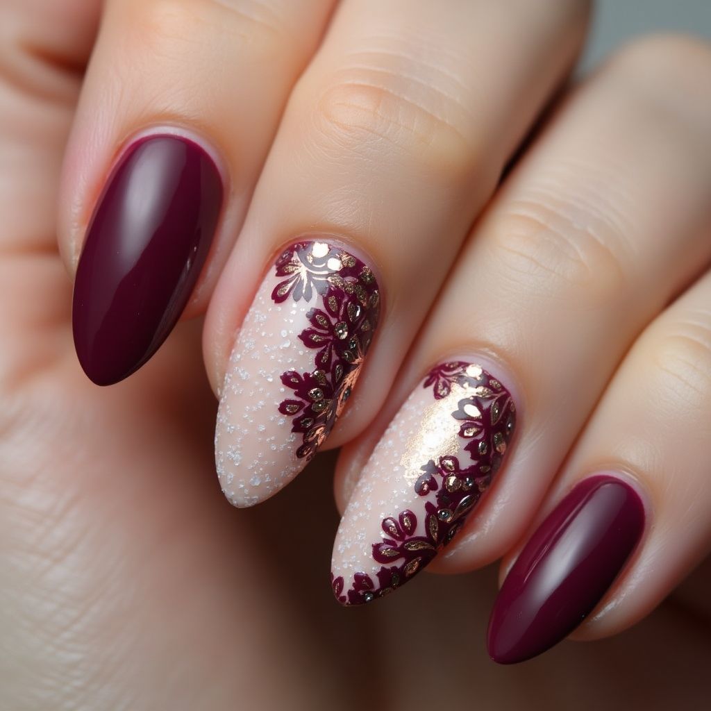 Wine Almond Nail Design