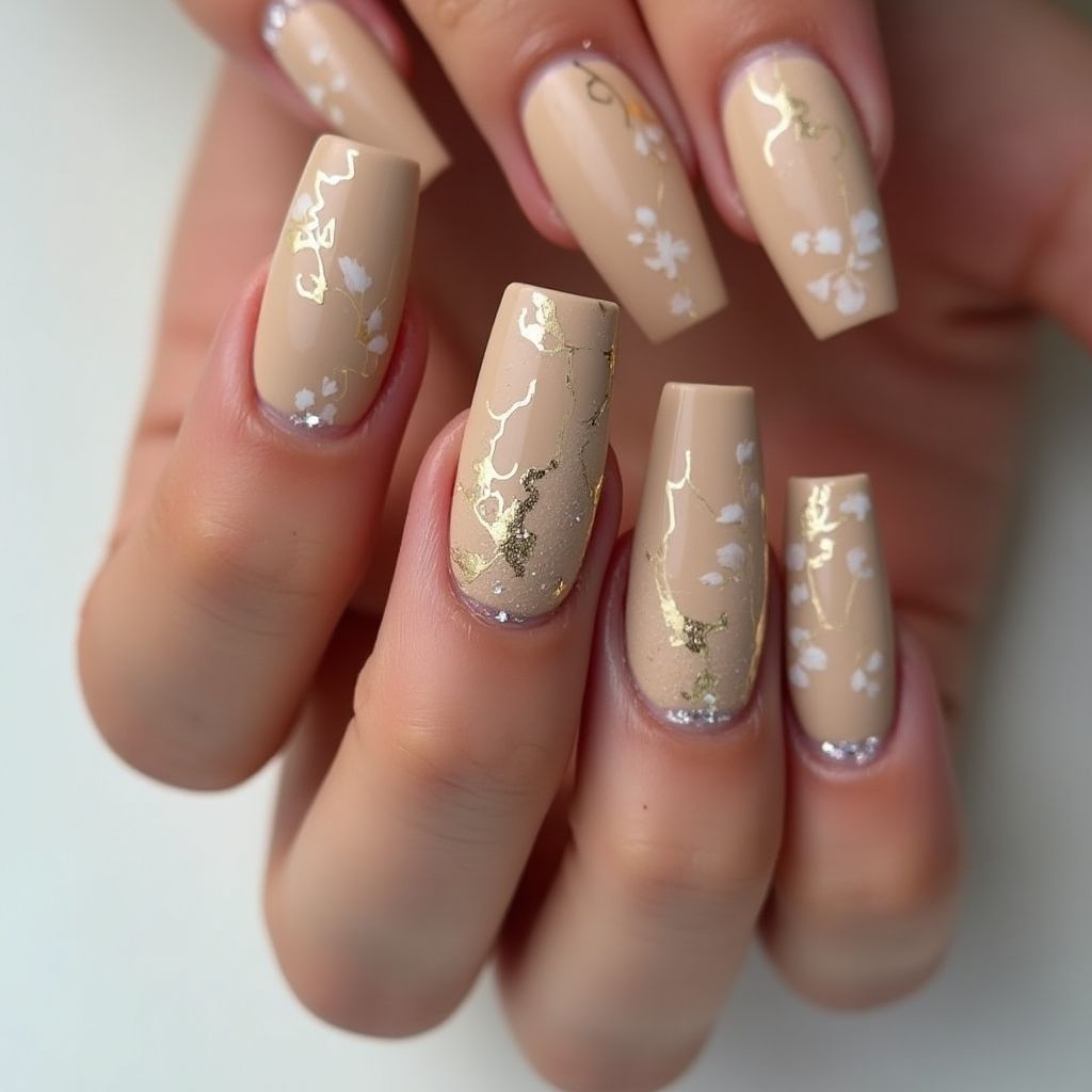 Tan Coffin Nail Design