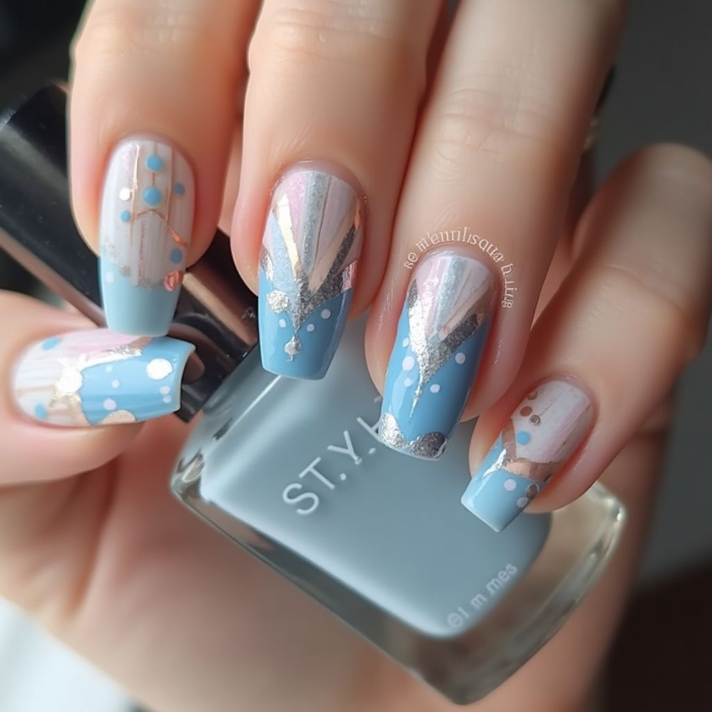 Baby Blue Coffin Nail Design