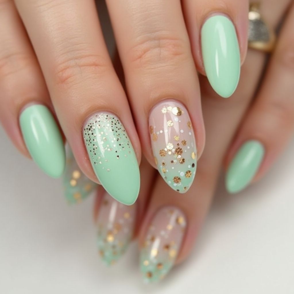 Pastel Green Round Nail Design