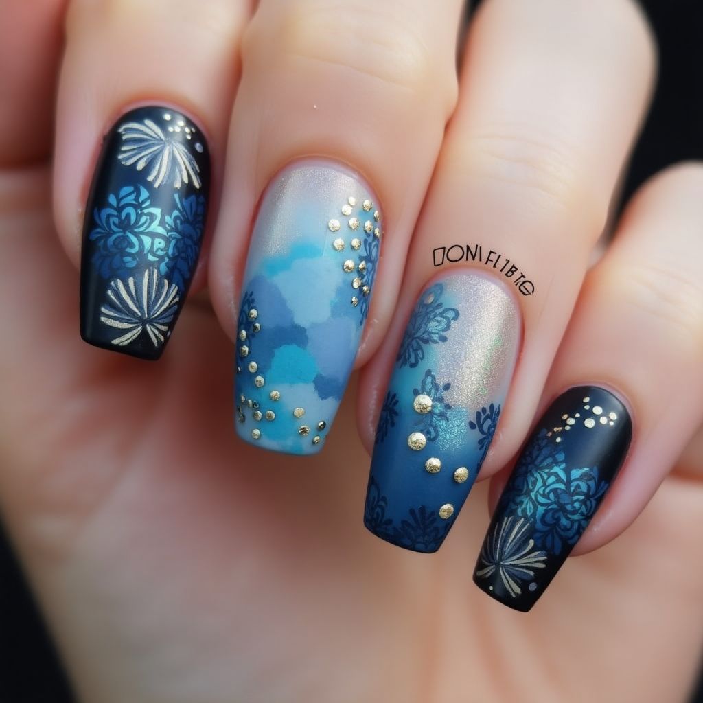 Blue Coffin Nail Design