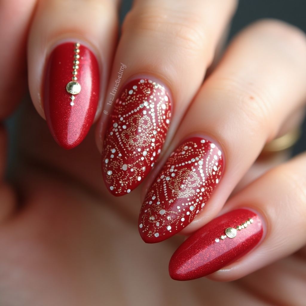 Red Almond Nail Design