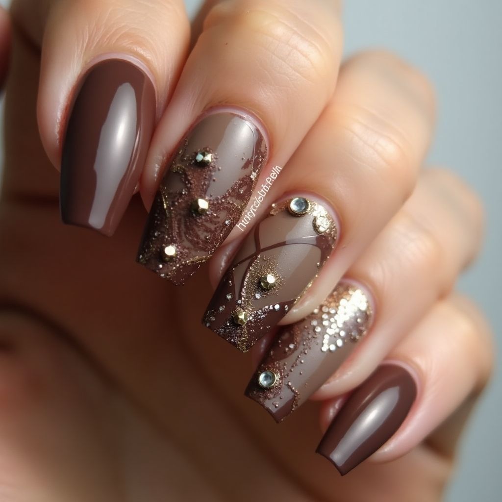 Chocolate Brown Stiletto Nail Design