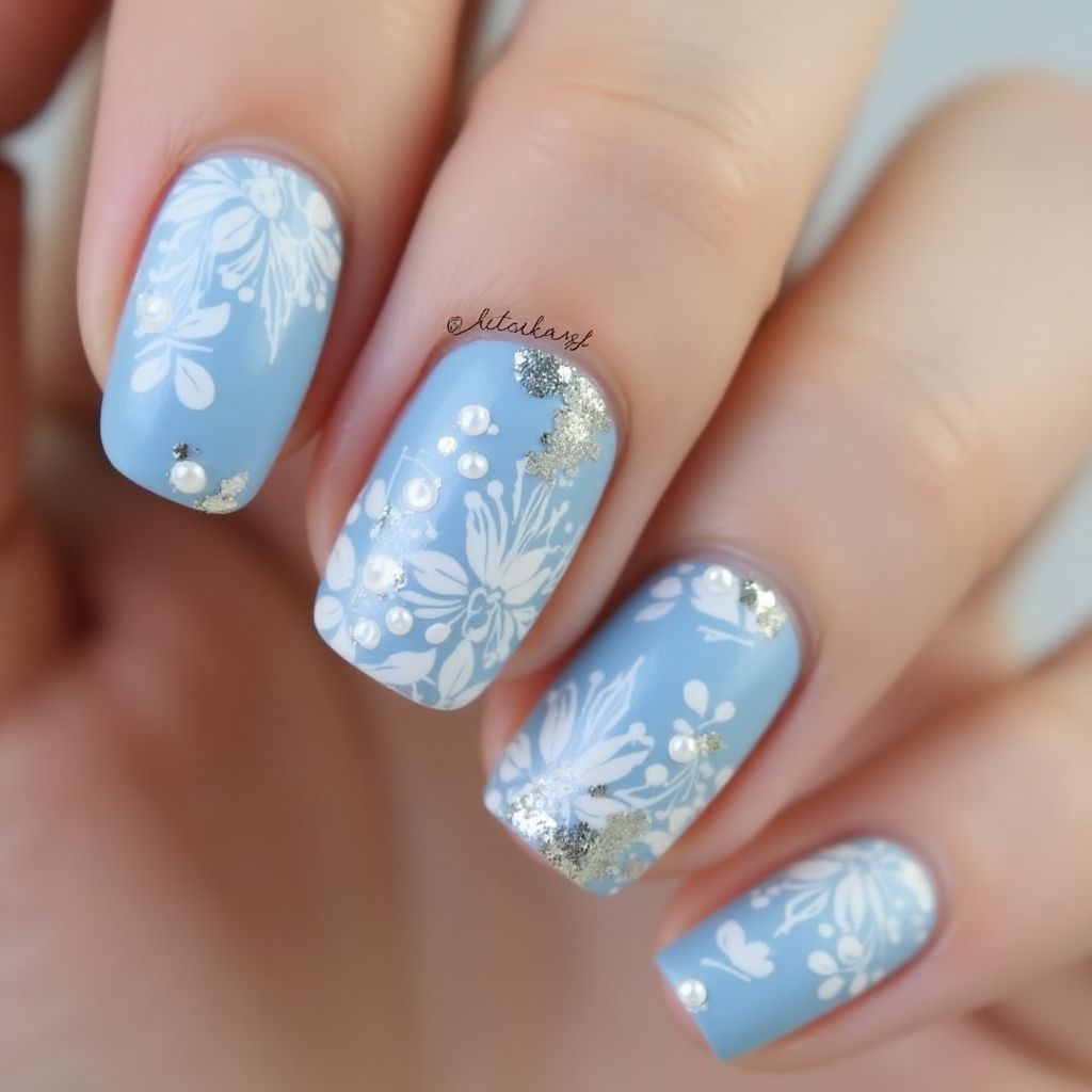 Pastel Blue Round Nail Design