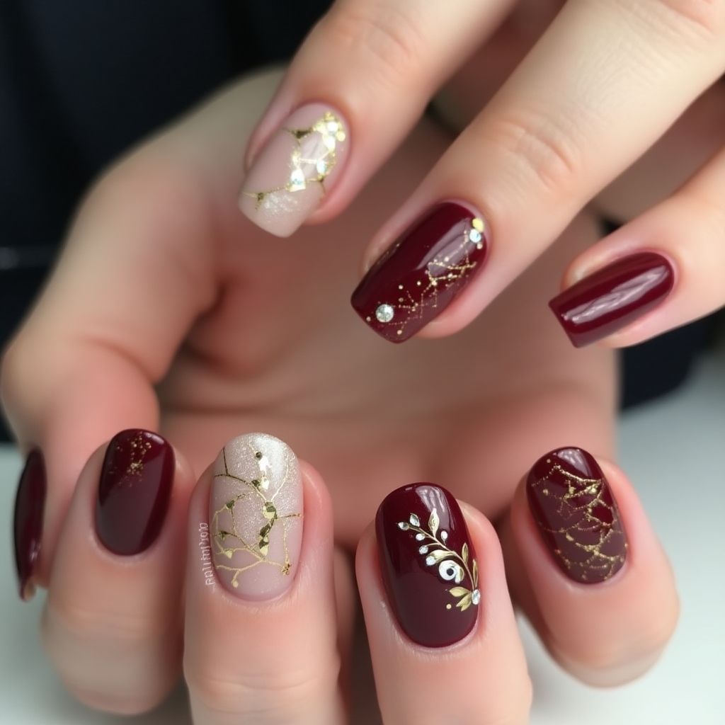 Wine Round Nail Design