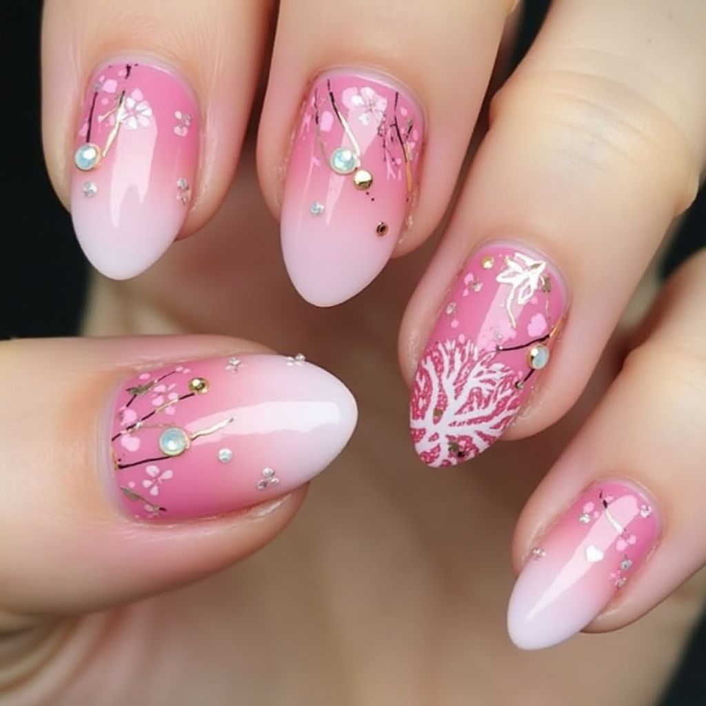 Pink Almond Nail Design