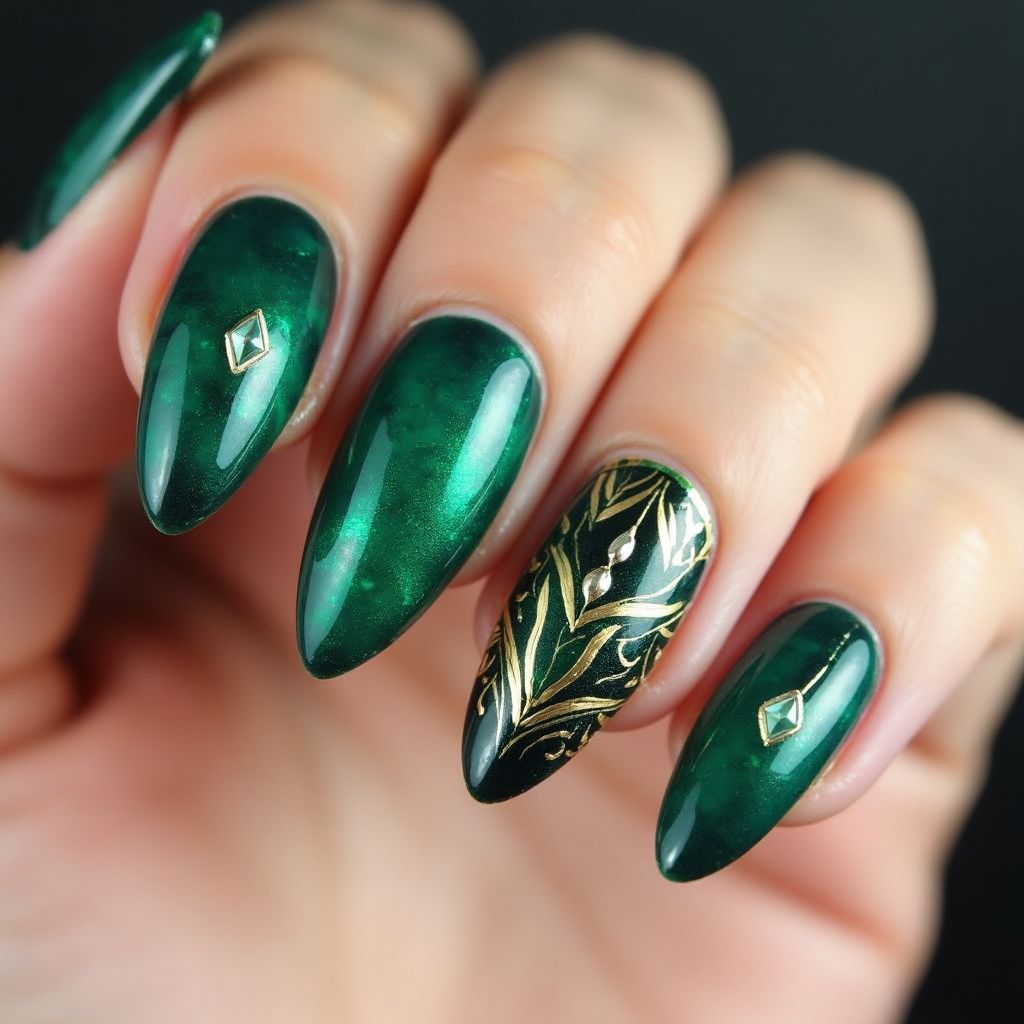 Emerald Green Stiletto Nail Design
