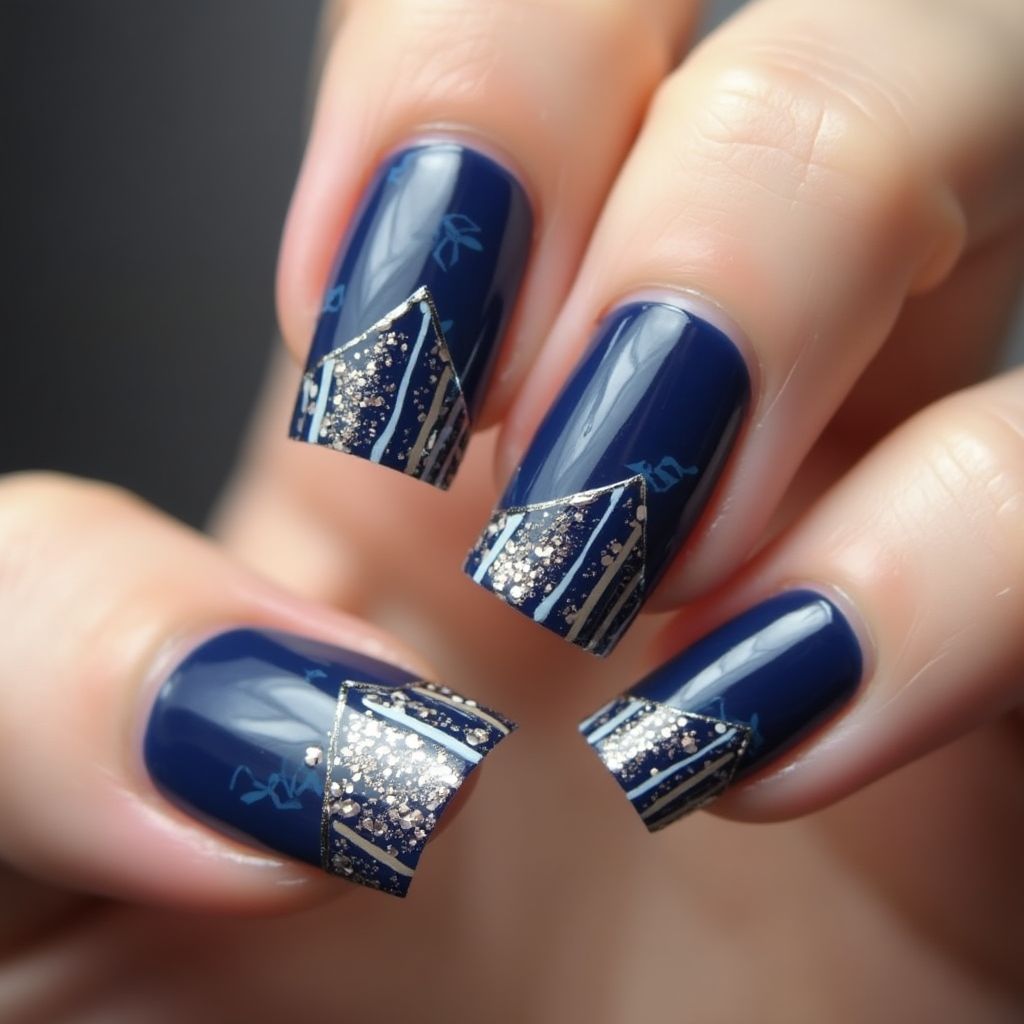 Navy Blue Square Nail Design