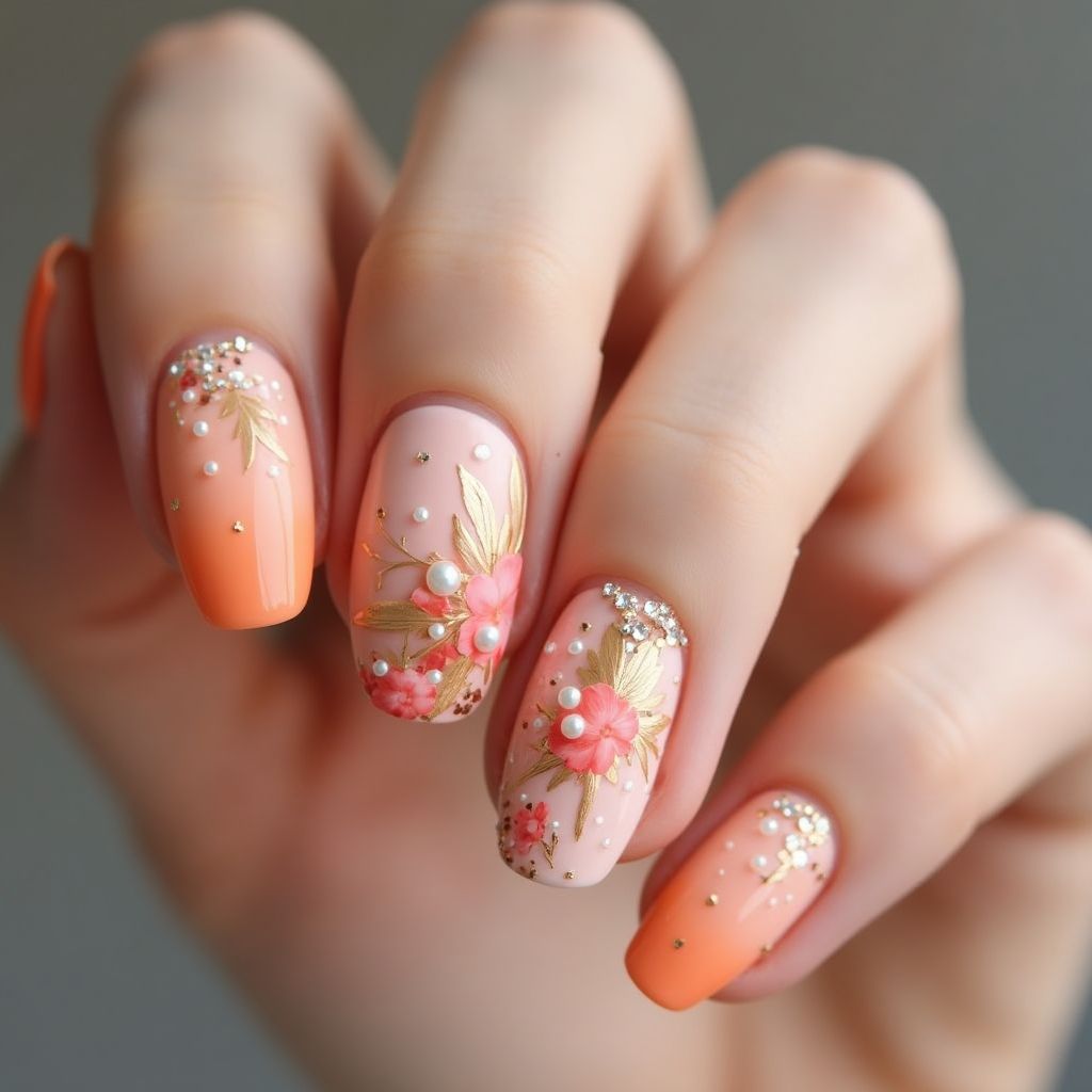 Peach Round Nail Design