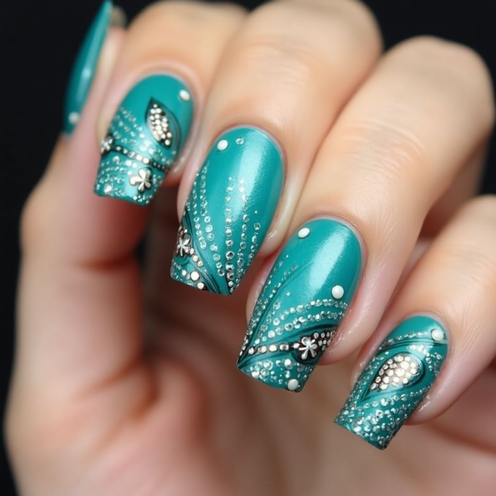 Turquoise Coffin Nail Design