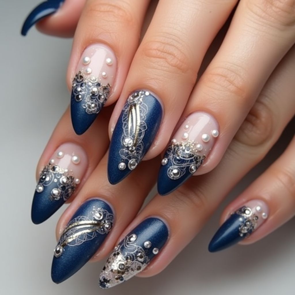 Navy Blue Stiletto Nail Design