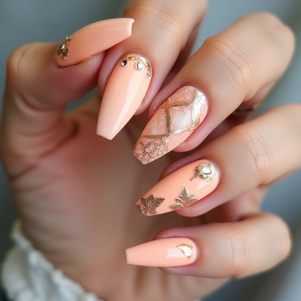 Peach Stiletto Nail Design