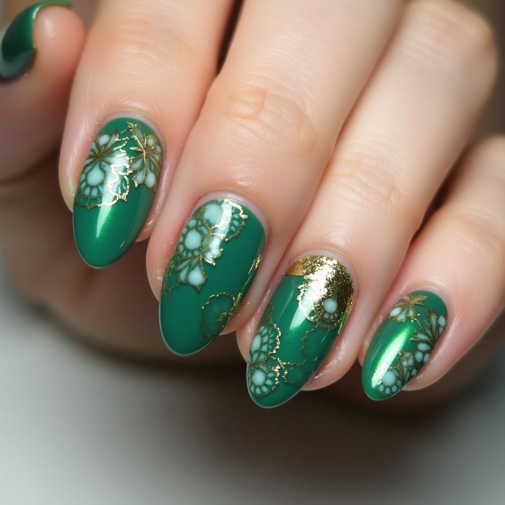 Emerald Green Almond Nail Design
