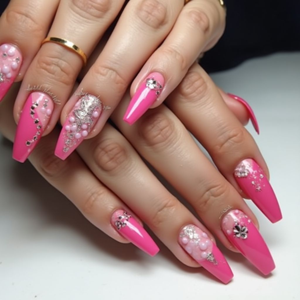 Hot Pink Stiletto Nail Design