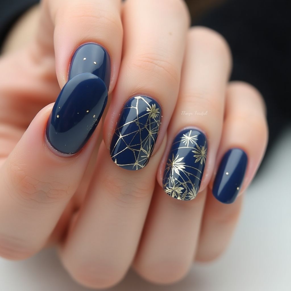 Navy Blue Round Nail Design