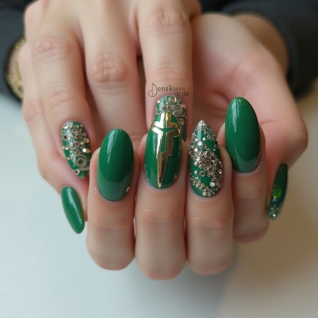 Emerald Green Coffin Nail Design