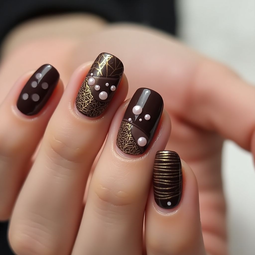 Chocolate Brown Round Nail Design