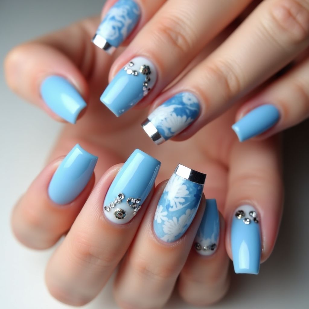 Sky Blue Stiletto Nail Design