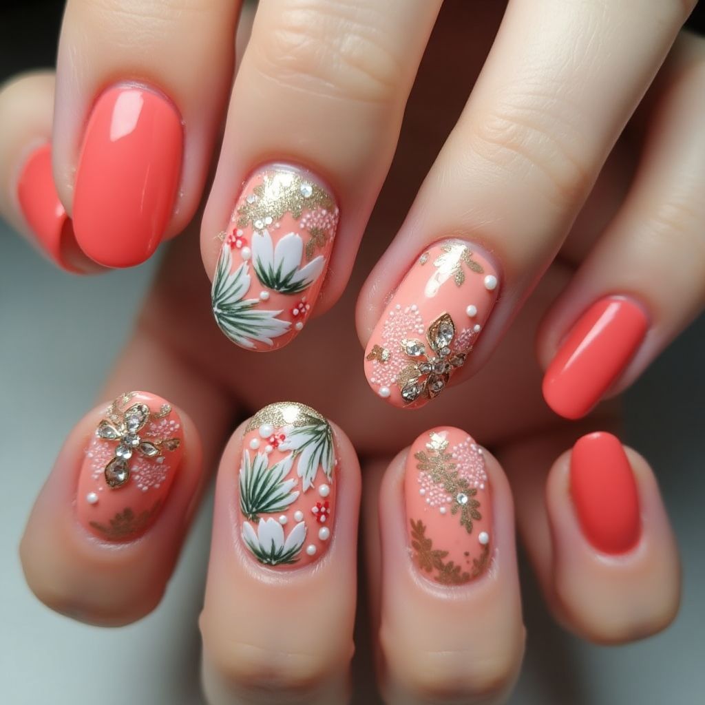 Coral Round Nail Design