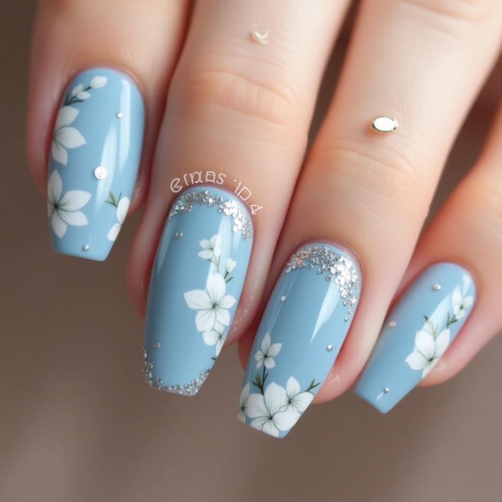 Pastel Blue Coffin Nail Design