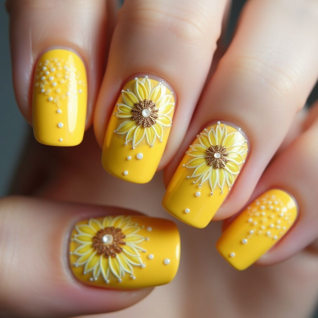 Yellow Round Nail Design