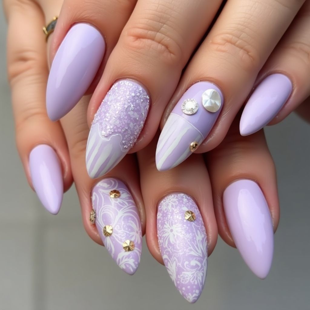 Lavender Almond Nail Design