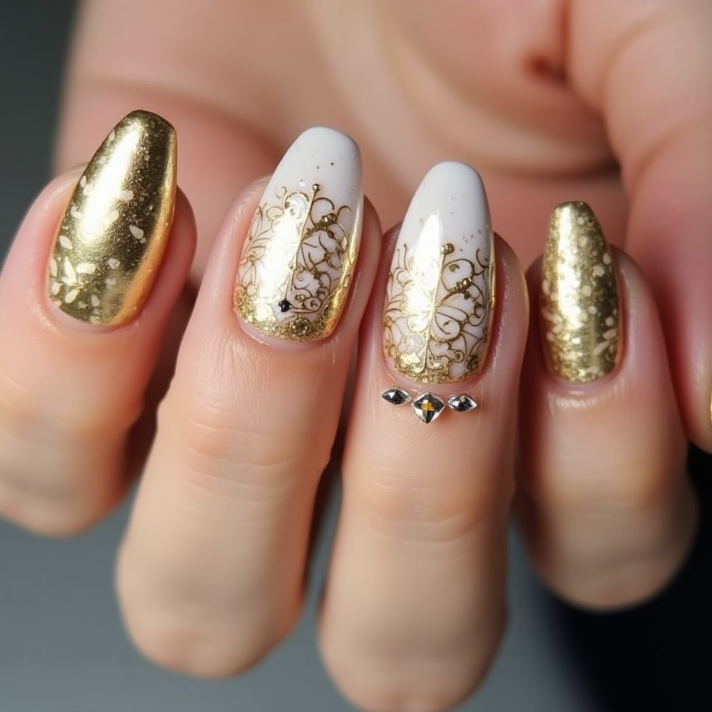 Gold Round Nail Design
