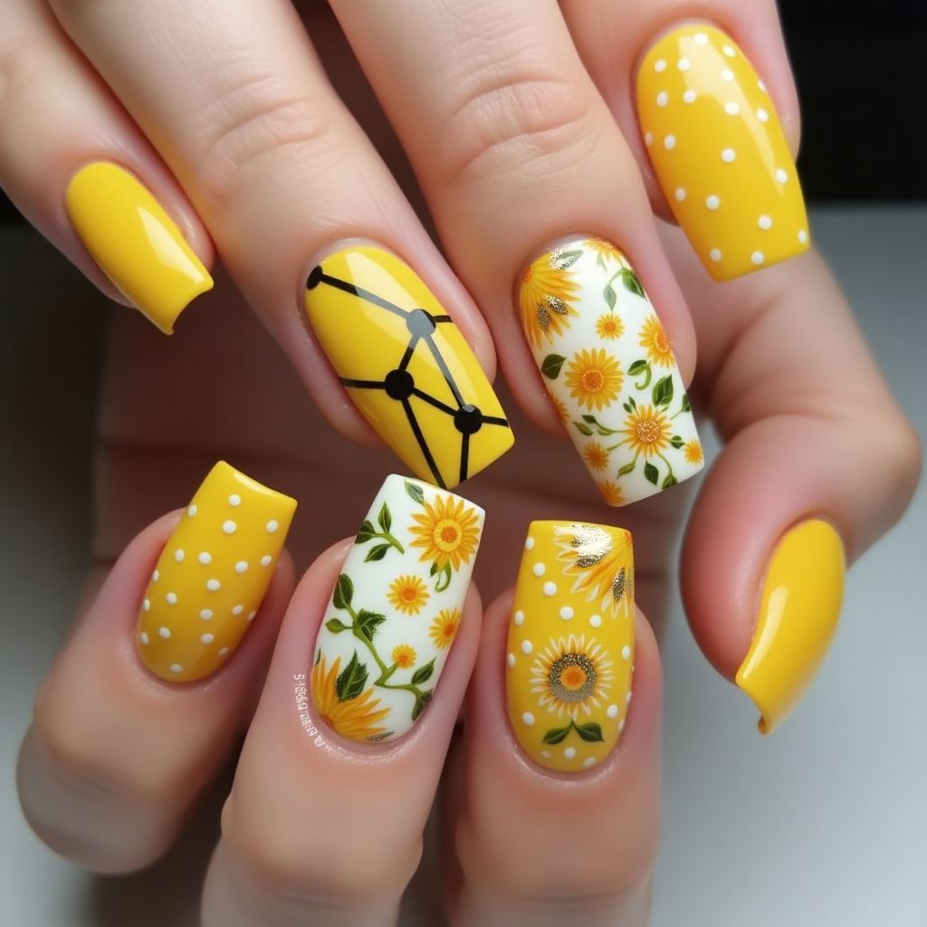 Yellow Square Nail Design