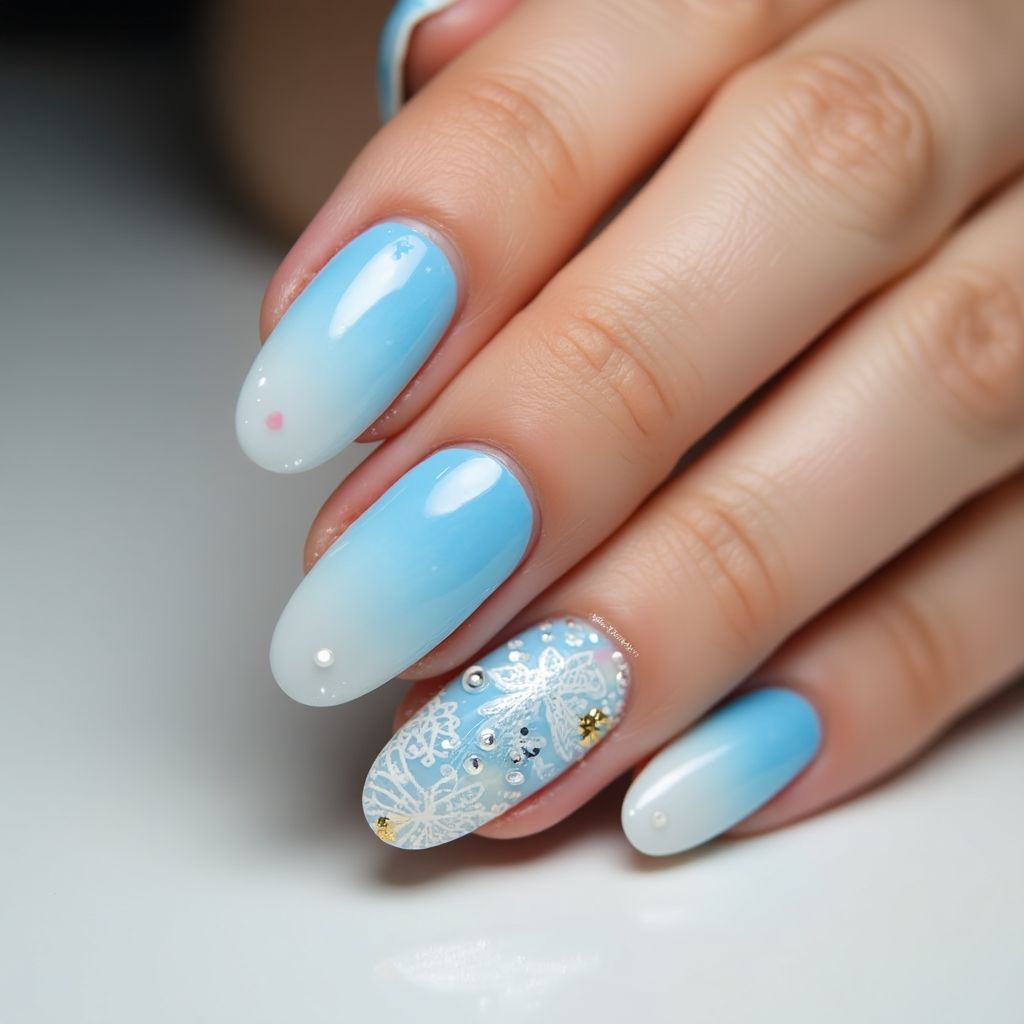 Sky Blue Almond Nail Design