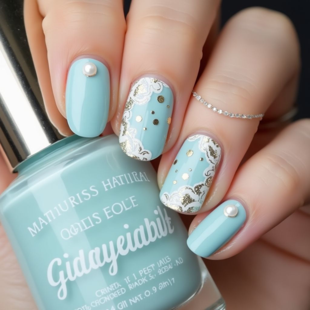 Pastel Blue Round Nail Design