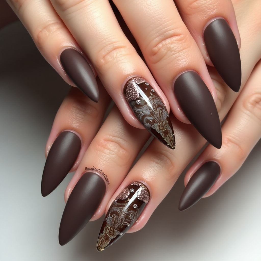 Chocolate Brown Stiletto Nail Design