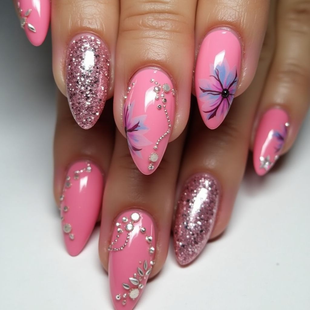 Hot Pink Stiletto Nail Design