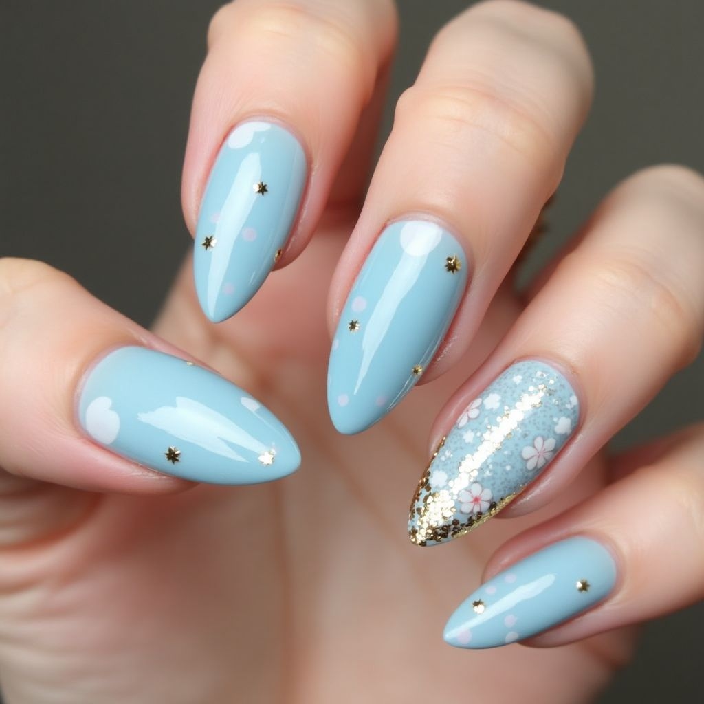 Pastel Blue Almond Nail Design