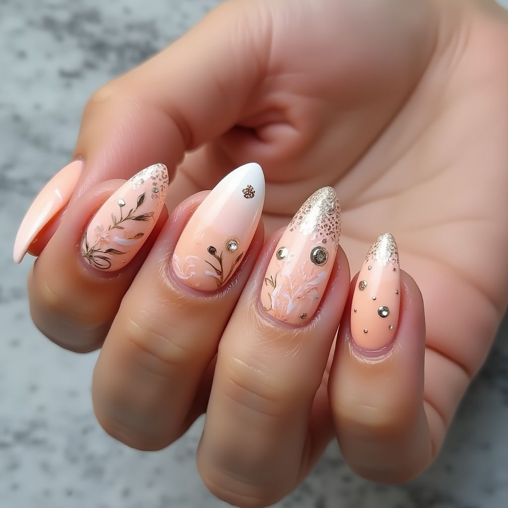 Peach Stiletto Nail Design