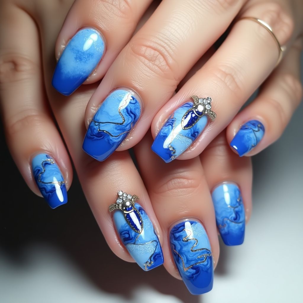 Blue Stiletto Nail Design