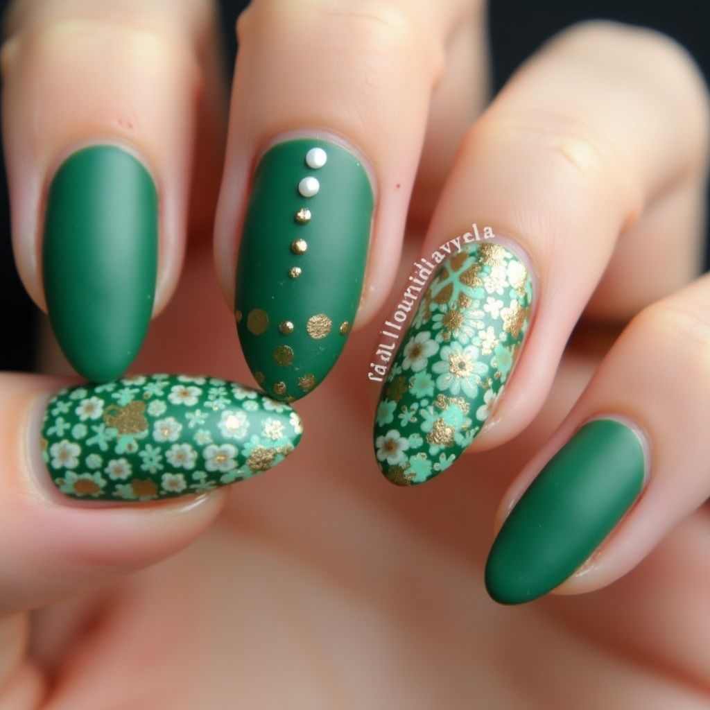 Green Almond Nail Design