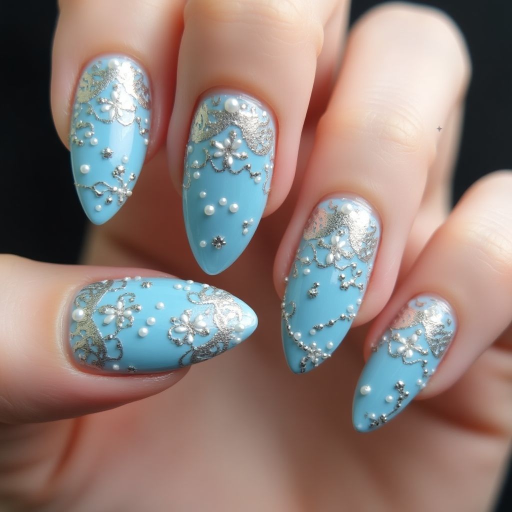 Sky Blue Stiletto Nail Design