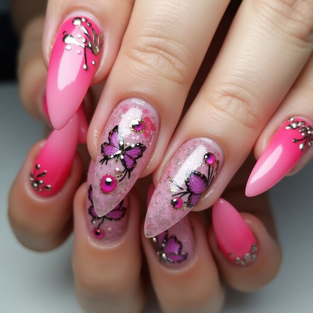 Hot Pink Stiletto Nail Design