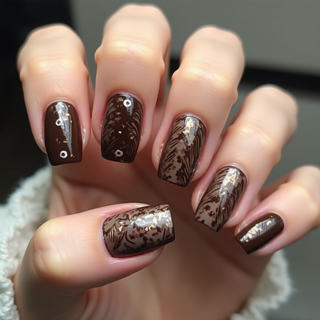 Chocolate Brown Square Nail Design