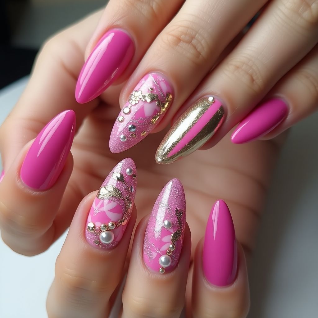 Fuchsia Stiletto Nail Design