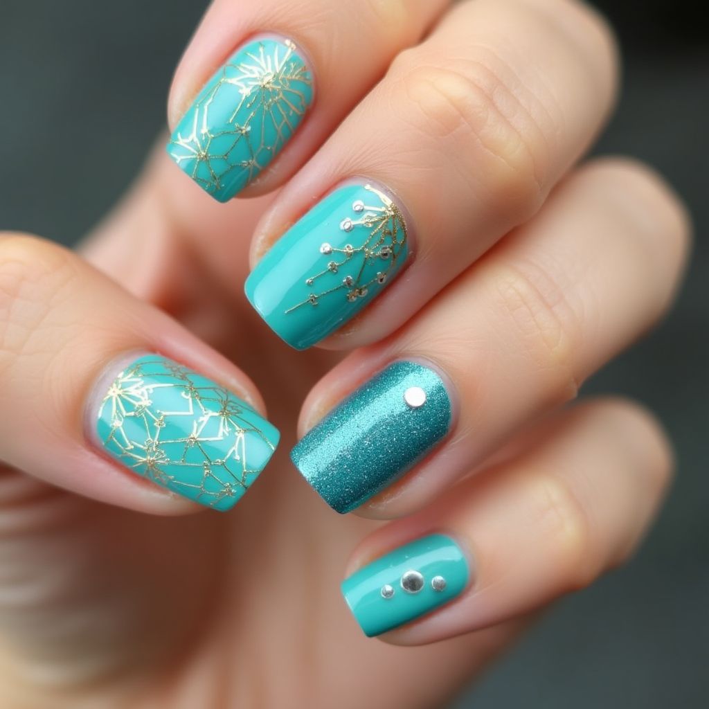 Turquoise Square Nail Design