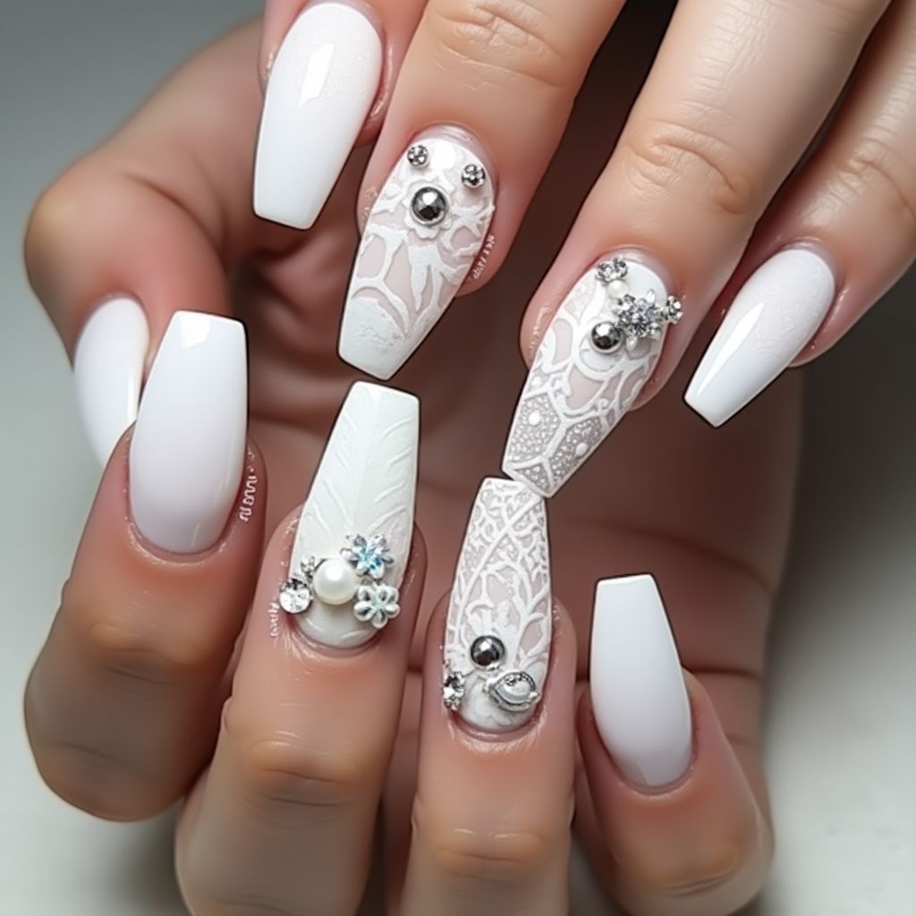 White Coffin Nail Design
