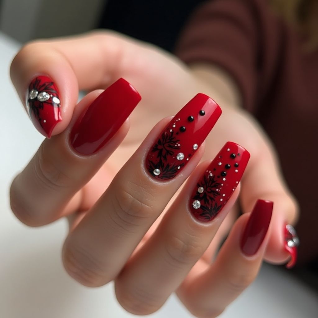 Red Coffin Nail Design