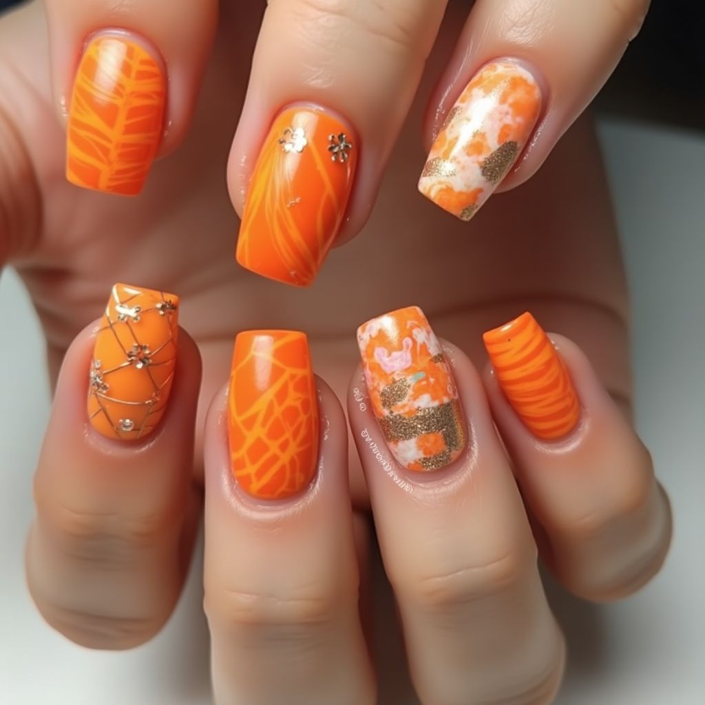 Orange Square Nail Design