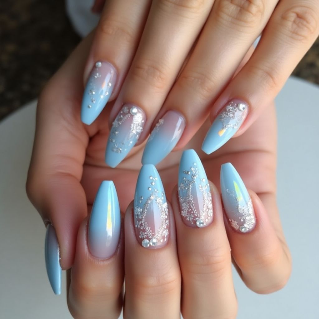 Sky Blue Stiletto Nail Design