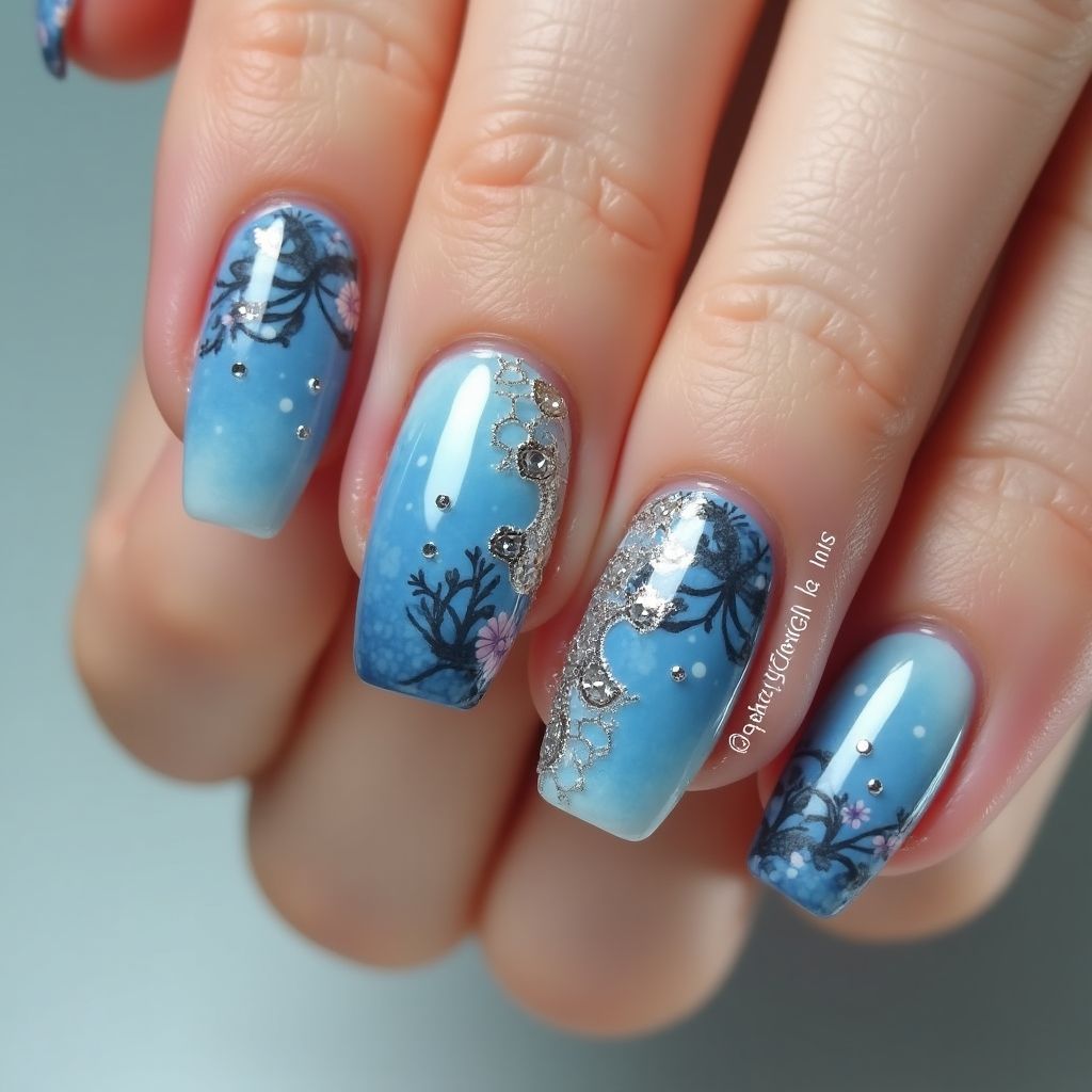Sky blue Coffin Nail Design