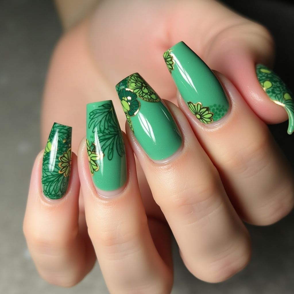 Green Square Nail Design