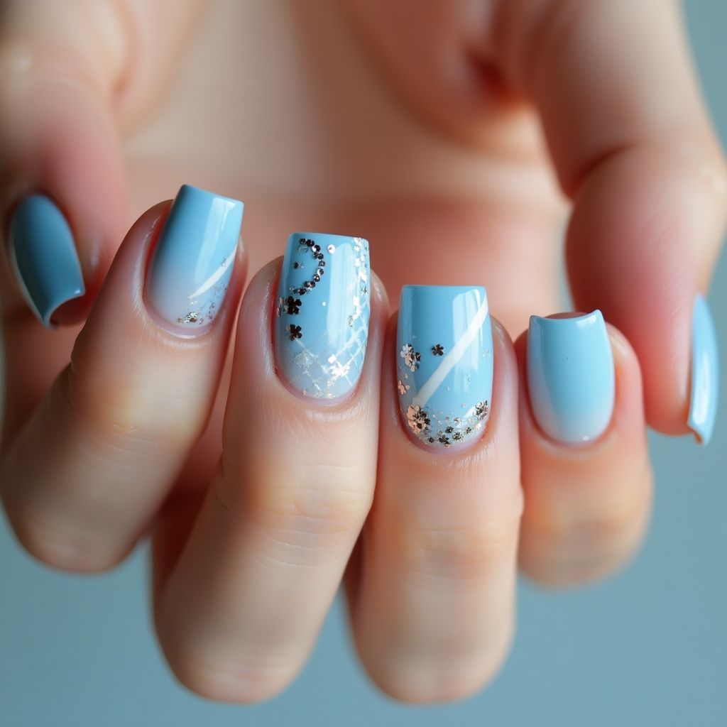 Sky Blue Square Nail Design
