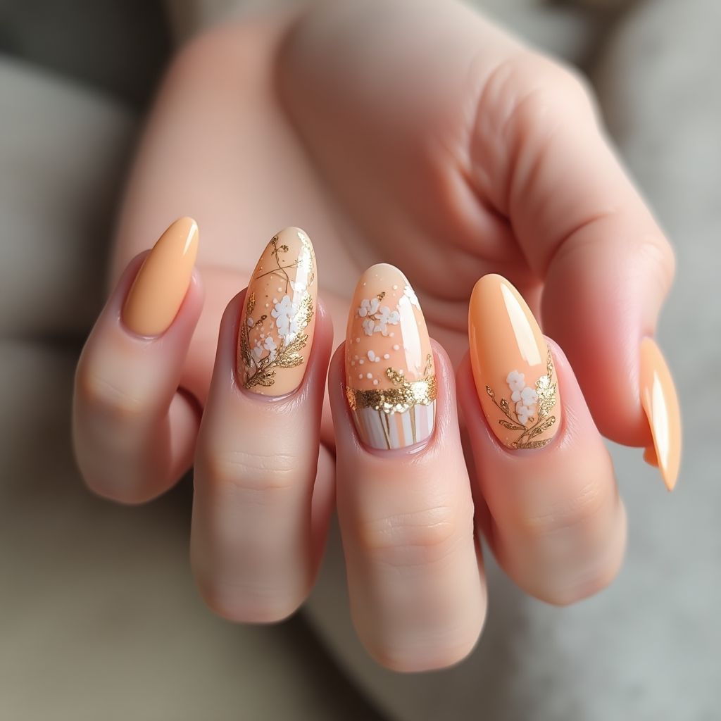Peach Almond Nail Design