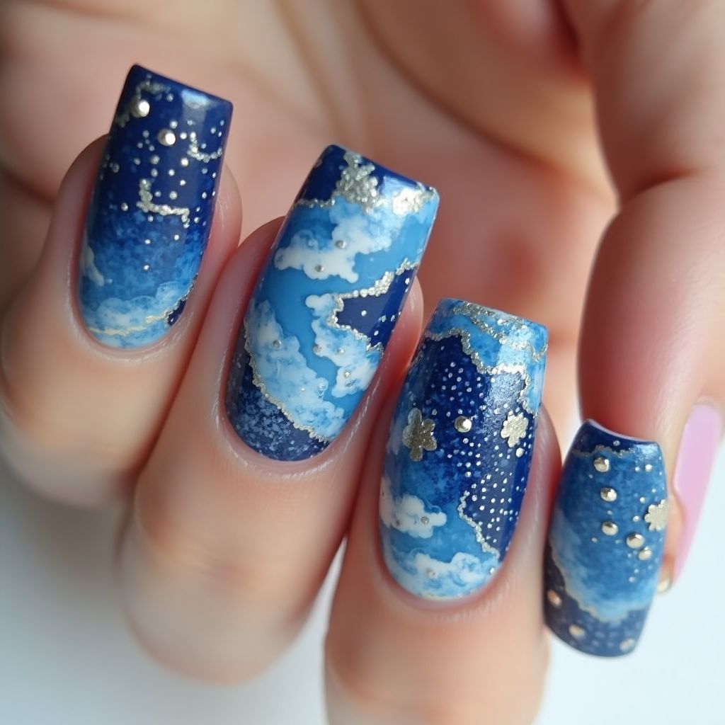 Blue Square Nail Design